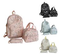 Star Print Backpack Set with Lunch Pouch Pencil Holder Multi-Piece School Rucksack Drawstring Closure Daypack for Students Daily Use Short Travel Picnic Weekend Casual Outdoor Carry Bag