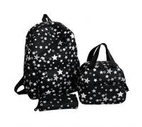 Star Print Backpack Set with Lunch Pouch Pencil Holder Multi-Piece School Rucksack Drawstring Closure Daypack for Students Daily Use Short Travel Picnic Weekend Casual Outdoor Carry Bag