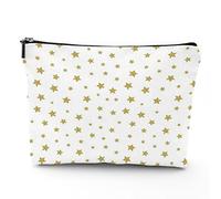 Star Print,Makeup Bags Travel Makeup Bag,Stars Pattern Birthday Theme,for Women Large Cosmetic Bag Linen Makeup Organizer Toiletry Bags Purse Pouch,Gold White,7x9in