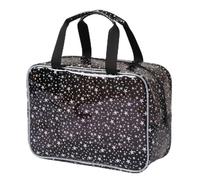 Star Print PVC Clear Makeup Bag for Women - Transparent Storage Bag with Handle Cosmetic Organizer Waterproof Large Capacity Zipper Pouch for Bathroom Gym Beach Travel (Black)