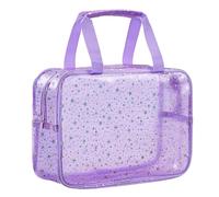 Star Print PVC Clear Makeup Bag for Women - Transparent Storage Bag with Handle Cosmetic Organizer Waterproof Large Capacity Zipper Pouch for Bathroom Gym Beach Travel (Purple)