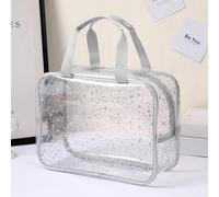Star Print PVC Clear Makeup Bag for Women - Transparent Storage Bag with Handle Cosmetic Organizer Waterproof Large Capacity Zipper Pouch for Bathroom Gym Beach Travel (Clear)
