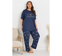 Star Print Wide Leg Pyjama Set Yours Dark Navy 18-20