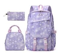 Star-printed Rucksack Set with Lunch Hand-bag and Stationery Pouch Large-capacity Bookbag Kit Breathable-back Casual Daypack for School Study Camping Weekend Short Outdoor Travel Adventures