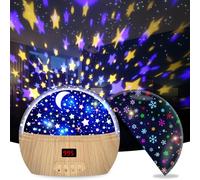 Star Projector Night Light Wood Grain LED Bedroom Light Projector with 5-995 Minutes Timer Auto-Shut Off Colorful Star Rotating Lamp for Baby Kids by DCAUT