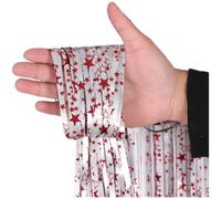 Star Rain Curtain for Wedding, Birthday & Christmas Party Decor - 5-Pointed PET Star Backdrop with Double-Sided Sticky Backing, Silver + Red/Blue + Gold Options(Silver red)