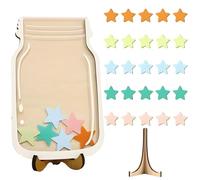Star Reward Jar, Wooden Stars Reward Jars For Children, Good Behaviour Chart for Kids, Star Jar Reward System for Home School, Includes 25 Smiley Cards & Stand (13.5x21 cm)