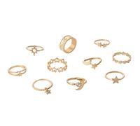 Star Ring - 10PCS Star Ring Set, gold rings for women, Gold Crescent Moon Star Diamond Rings for Women, Stackable Rings, Stacking Rings Jewellery, Gold Stacking Rings, Boho Rings, Vintage Rings Set