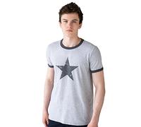 Star Ringer T Shirt - Abstract Geometric Retro Graphic Printed Women’s Men’s Tee - XL Grey