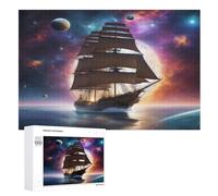 Star Sailing Boat Jigsaw Puzzles for Adults & Kids 1000 Piece Wooden Puzzle Precise Interlocking Educational Game Challenge Toy （75×50cm）