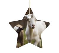 Star Shape Christmas Ornaments 2.7 Inch - Cute Goat Ceramic Porcelain Tree Decorations, Double-Sided Hanging Ornaments for Xmas Tree Home Holiday Wedding Decor