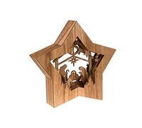 Star Shaped Nativity Scene - Collectible Religious Christmas Scene - LED Backlight, Layered Design, 100% Wood, 26.7 cm Tall, Battery Powered
