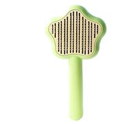 Star-Shaped Pet Grooming Brush with Self-Cleaning Button, Professional Cat Dog Hair Removal Comb with Ergonomic Handle, Long-Teeth Detangling Tool for All Fur Types (Green)