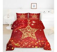 Star Single Duvet Christmas Single Quilt 7.5 Tog Lightweight Soft Comforter Set, All Seasons Reversible Coverless Microfiber Duvet with 2 Pillowcases Machine WashableY1256