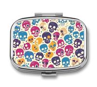 Star Skull Colored Pill Case Box with 2 Compartment Medicine Vitamin Organizer for Purse Pocket 5.5x4cm