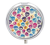 Star Skull Colored Pill Case Box with 3 Compartment Medicine Vitamin Organizer for Purse Pocket 5x5cm