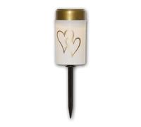 Star Solar LED grave light "Heart", white/gold, height 12 cm, diameter 7 cm, twilight sensor, ground spike, imitates natural flame