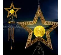 Star Solar Wind Chimes for Outside Crackle Glass Ball Waterproof Star Wind Chimes Outdoor Garden Decor Birthday Unique Gifts for Women Mom Grandma Windchimes Gardening