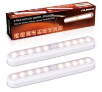 STAR-SPANGLED 11 inch Motion Sensor Lights Indoor AA Battery Powered, Cordless High CRI LED Stick on Lights for Cupboard, Wardrobe, Closet, Cabinet, Kitchen, Stairs, Hallway (Warm White, 2 Pack)