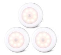 STAR-SPANGLED Motion Sensor Lights Indoor, Cordless Stick on LED Puck Lights AA Battery Powered for Under Cabinet, Cupboard, Wardrobe, Stairs, Closet, Kitchen, Hallway (3.1inch, Warm White, 3 Pack)