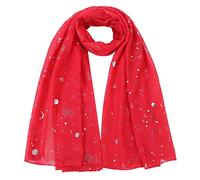 Star Sparkle Scarves for Women's Lightweight Shawl Wedding Foil Print Scarf Wrap Stars and Moons (Red)
