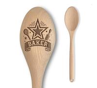 Star Spoon Baker Baking Off Winners Trophy Gift | Multiple Designs Available! | Baking + Cooking Competition Prize | Novelty Engraved Solid Beech Wooden Spoon (Style 4)