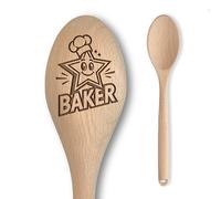 Star Spoon Baker Baking Off Winners Trophy Gift | Multiple Designs Available! | Baking + Cooking Competition Prize | Novelty Engraved Solid Beech Wooden Spoon (Style 3)