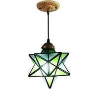 Star Stained Glass Ceiling Chandelier, Modern Interior Decorative Chandelier with Antique Brass Plate, Modern Chandelier Compatible with Study Hallway,Pendant Ceiling Light