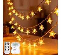 Star String Lights, 33ft 100 LED 8 Modes Star Fairy Lights Battery Operated Waterproof Indoor Outdoor for Bedroom Patio Party Wedding Tent Loft Bed Xmas Tree Decor, Warm White