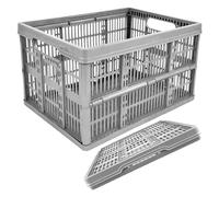 STAR SUPPLIES 1 x 32L Foldable Collapsible & Stackable Grey Plastic Fruit Vegetables Books Folding Crate