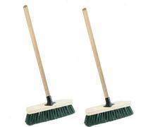 STAR SUPPLIES 2X 12" Wooden Handle Green Strong Pvc Bristle Sweeping Brooms For Cleaning Hard Floors