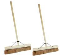 STAR SUPPLIES 2X 18" Coco Indoor Outdoor Garage & Yard Broom Soft Bristle Sweeping Brush With Long Handle