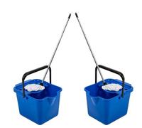 STAR SUPPLIES 2X Blue 12 Litre Cotton Mop & Bucket Hard Floor Cleaning Set With Wringer & Pouring Lip