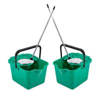 STAR SUPPLIES 2X Green 12 Litre Cotton Mop & Bucket Hard Floor Cleaning Set With Wringer & Pouring Lip