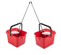 STAR SUPPLIES 2X Red 12 Litre Cotton Mop & Bucket Hard Floor Cleaning Set With Wringer & Pouring Lip
