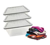 Star Supplies 3 Large 62 Litre Clear Plastic Home Office Storage Containers Complete With Silver Lids
