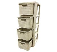 STAR SUPPLIES 4 Drawer Large Spacious Rattan Effect Cream Home Office Modular Storage Tower Unit