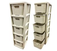 STAR SUPPLIES 5 Drawer Large Spacious Rattan Effect Cream Home Office Modular Storage Tower Unit
