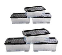 STAR SUPPLIES 5 x 30L Underbed Clear Transparent Base Home Office Storage Containers With Black Lids