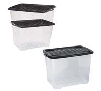 STAR SUPPLIES 5 x 65L Home Office Schools Clear Transparent Base Storage Containers With Black Lids