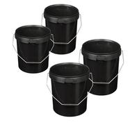 STAR SUPPLIES 5X Black Strong 25L Hard Wearing Plastic Buckets With Tamper Evident Lids & Handles