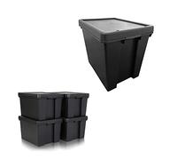 STAR SUPPLIES Extra Large Stackable & Nestable Super Strong Black Storage Boxes With Lids Impact Resistant Plastic Home Office Reinforced Containers (24 Litre, 5 Containers + Lids)