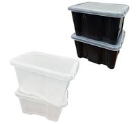 STAR SUPPLIES Large Stackable Clear & Black 24 Litre Storage Boxes Home Office Containers With Lids (5 Boxes, Black Lid & Clear Box)