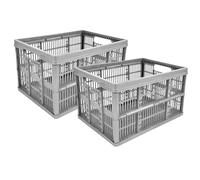 STAR SUPPLIES Pack Of 2 Space Saving Light Grey Flat Folding Fruit Vegetables 32L Strong Plastic Storage Crate Boxes