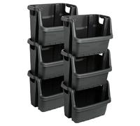 STAR SUPPLIES Pack Of 6 Strong Black Plastic Open Fronted Stacking Crates | Heavy Duty Storage Boxes