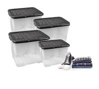 Star Supplies Set Of 5 Lightweight Home Office Large 24L Clear Storage Containers With Strong Black Lids