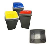 STAR SUPPLIES Set Of 6 - 2 X Red 2 X Yellow & 2 X Blue Grey 50 Litre Plastic Recycling Bins For Home & Office Complete With Colour Coded Lids