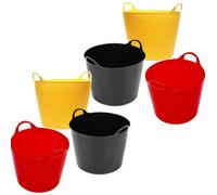 STAR SUPPLIES Set Of 6 Mixed Coloured 40 Litres Strong Robust Flexi Tubs Multi Purpose Garden Storage Container Buckets Assorted Colours