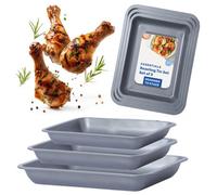Star Supplies Space Saving Non-Stick Stackable 6 Piece ( 35Cm, 31Cm & 28Cm) Roasting Tin Tray Set