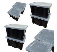 STAR SUPPLIES Stackable 24 Litre Large Black Plastic Storage Containers With See Through Transparent Lids For Home/Office (2)